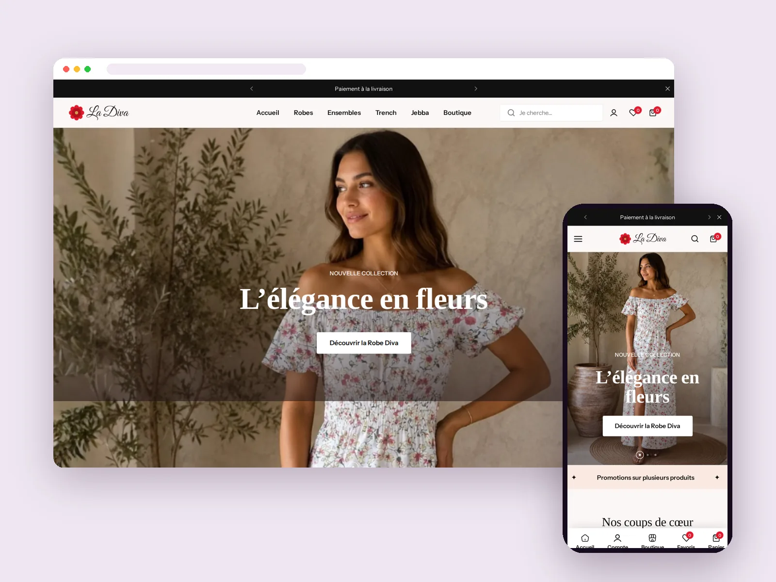 Robes, ensembles et jebba revisitée en vitrine