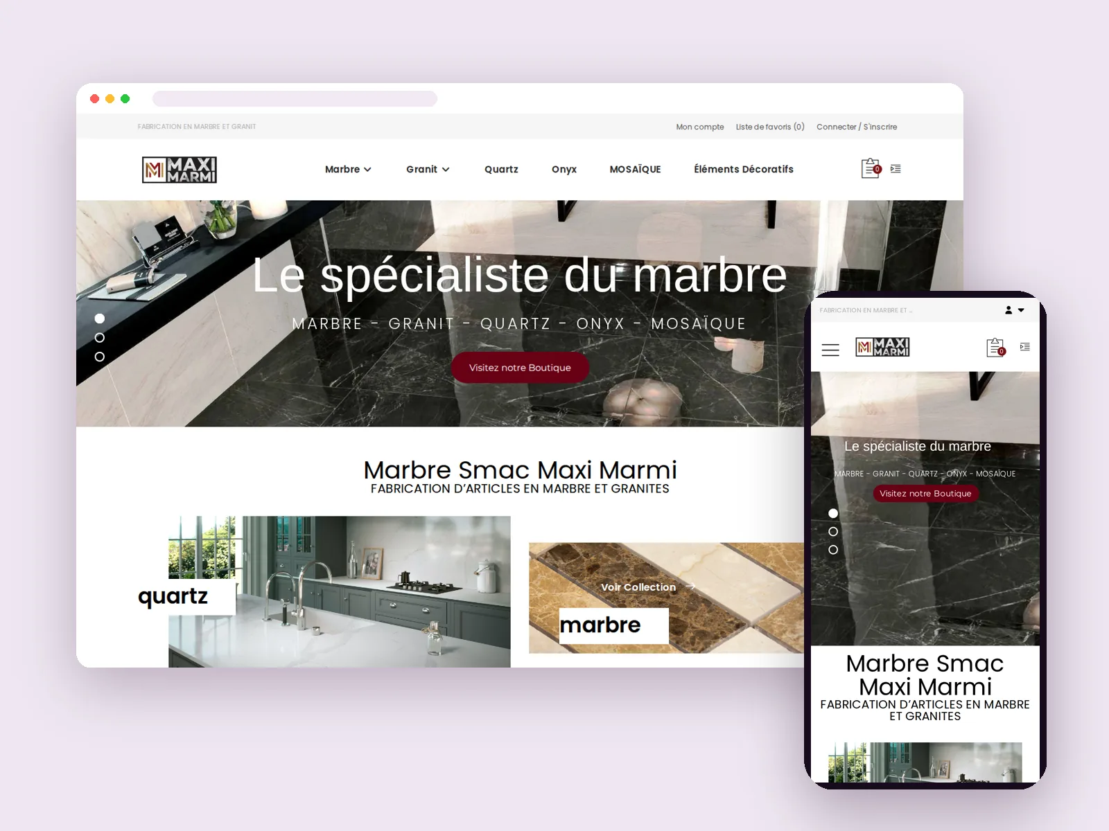 Marbre, granit et quartz présentés comme des collections