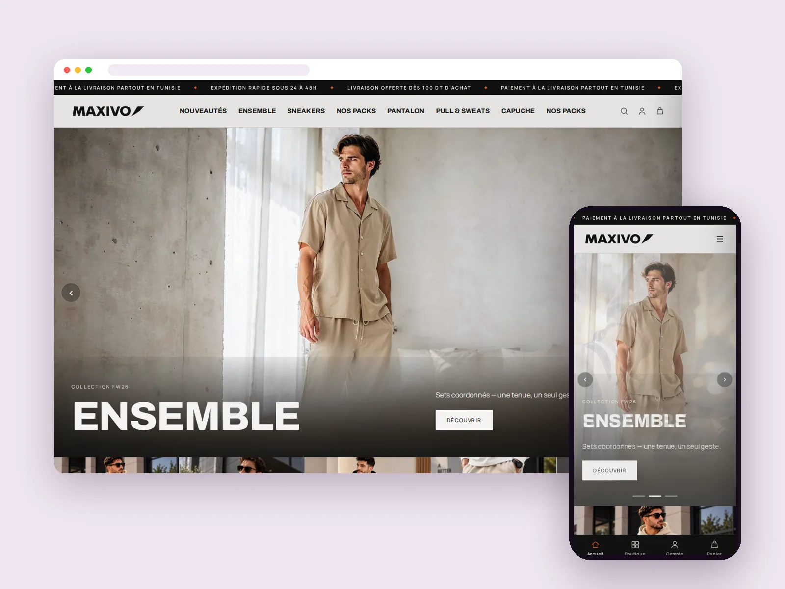 Une garde-robe masculine courte, vendue en packs