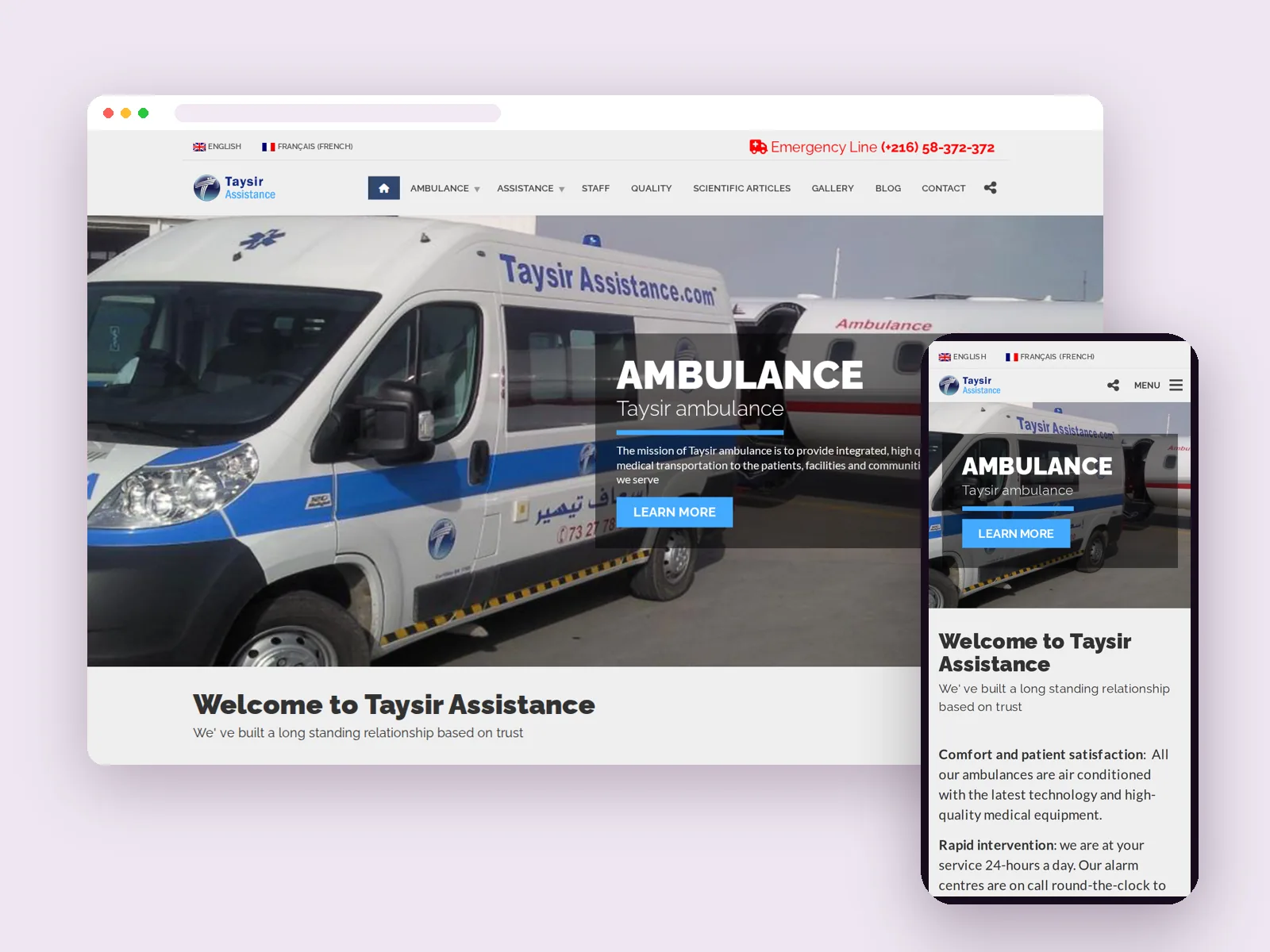 Un site bilingue pour un service d’ambulance et d’assistance